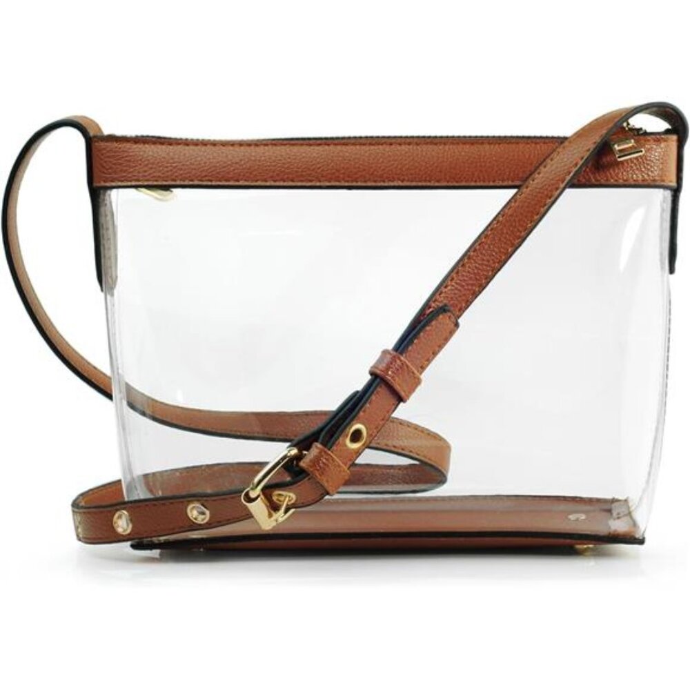 Clear Zipper Cross Body Bag with Vegan Leather Trim